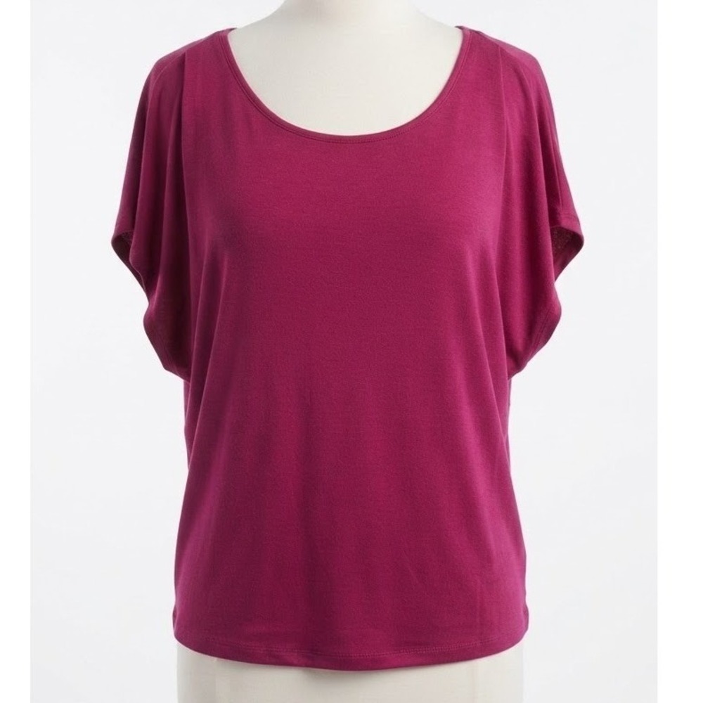 Terra & Sky Pleated Shoulder Top Dark Azalea Pink 3X 24W-26W Short Sleeve NWT